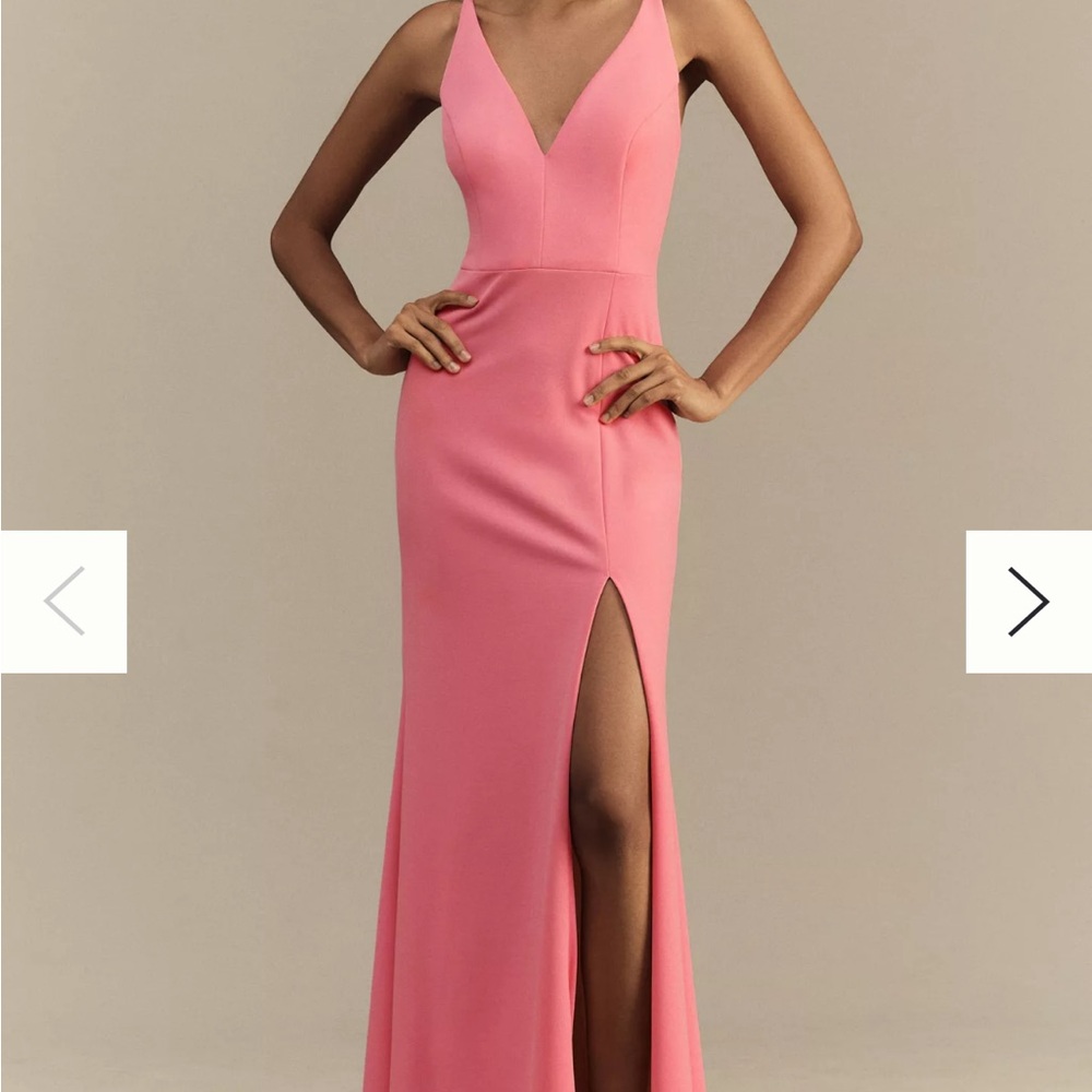 Anthropologie Pink V-Neck Maxi Dress with High Slit